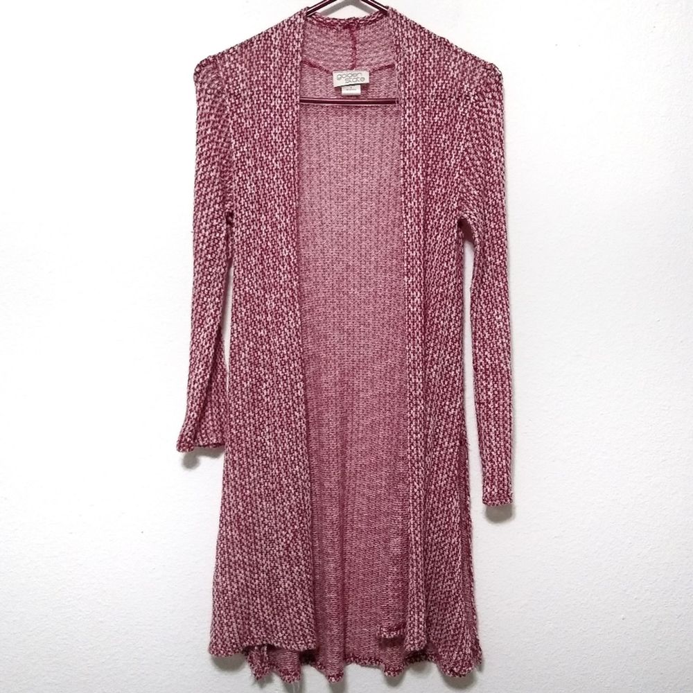 Golden State long red and white split hem cardigan